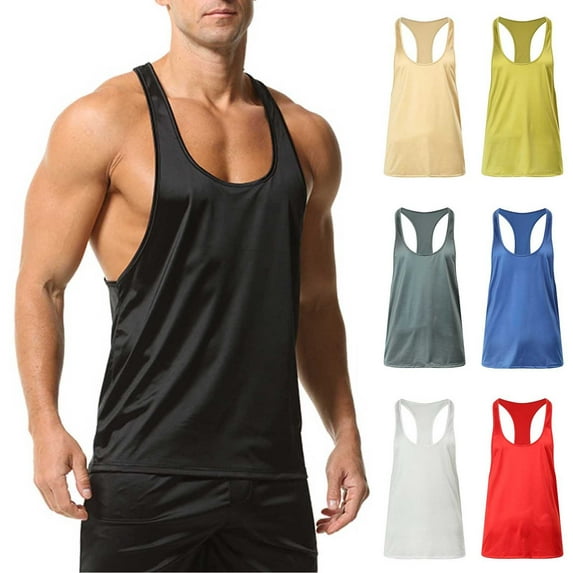 VBTAPA Men's Gym Workout Tank Tops Y-Back Muscle Tee Stringer Bodybuilding Sleeveless T-Shirts Beige XL