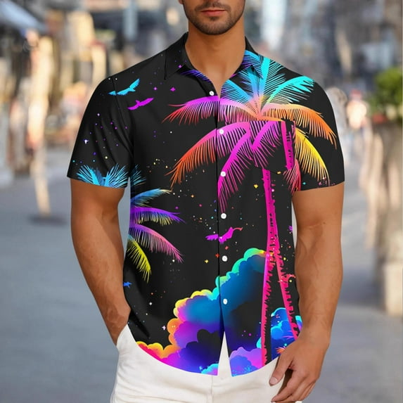 VBTAPA Men's Hawaiian Floral Shirts Big and Tall Button Down Short Sleeve Shirt Tropical Holiday Beach Shirts Sales of the Day Black S