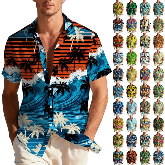 VBTAPA Men's Hawaiian Floral Shirts Short Sleeve Tropical Holiday Beach Shirt Vintage Casual Button Down Tops Multicolor L