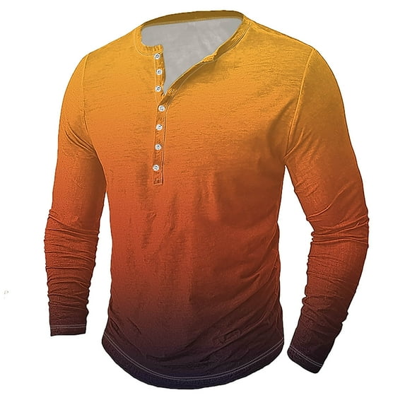 VBTAPA Men's Henley Shirt Long Sleeve Gradient Printed Button T-shirt Lightweight Casual Athletic Tees Workout Muscle Shirts Deal of The Day Orange XXL