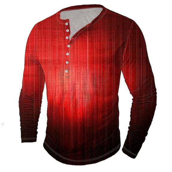 VBTAPA Men's Henley Shirt Long Sleeve Gradient Printed Button T-shirt Lightweight Casual Athletic Tees Workout Muscle Shirts 2026 Red XXXL