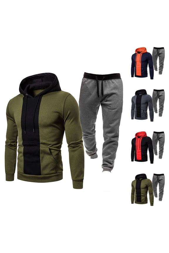 Men's Hoodie Sweatsuit Color Block Jogging Suit Sets 2 Piece Casual Active Tracksuit Slim Fit Pocket Hoodie Drawstring Jogger Pants Matching Sport Outfits Orange M