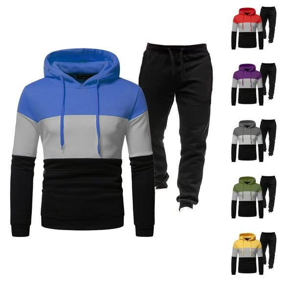 VBTAPA Men's Jogging Tracksuit 2 Piece Athletic Outfits Color Block Hoodie Sweatsuit Slim Fit Hooded Sweatshirt Drawstring Sweatpants Casual Sports Suit Sets with Pockets Army Green XL