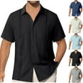 thumbnail image 1 of VBTAPA Men's Linen Shirts Stylish Casual Button Down Short Sleeve Shirt Beach Wedding Dress Shirtss Summer Resort Wear Lightning Sales Dark Blue M, 1 of 5