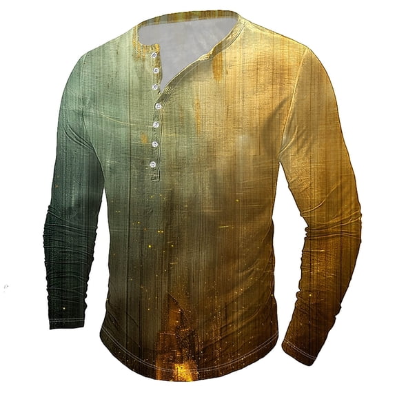 VBTAPA Men's Long Sleeve Henley Shirt Flame 3D Print Button T Shirt Slim Fit Casual Stylish Tee Tops Yellow XXL