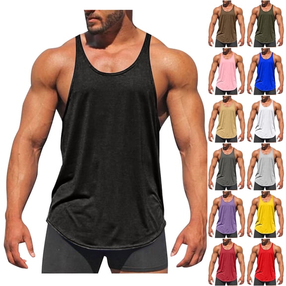 VBTAPA Men's Muscle Tank Tops Sleeveless Cut Off Shirts Bodybuilding Gym Workout Stringer T-Shirts Pink M