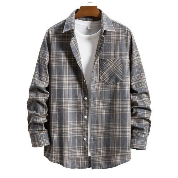 VBTAPA Men's Plaid Shirt Jacket Long Sleeve Shacket Cardigan Tops Loose Casual Button Down Shirts Lightweight Gingham Shirt with Chest Pocket Gray M