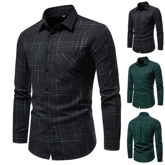 VBTAPA Men's Plaid Shirt Regular Fit Business Casual Button Down Shirts Long Sleeve Wrinkle Fress Dress Shirt Formal Shirts with Chest Pocket Black XS