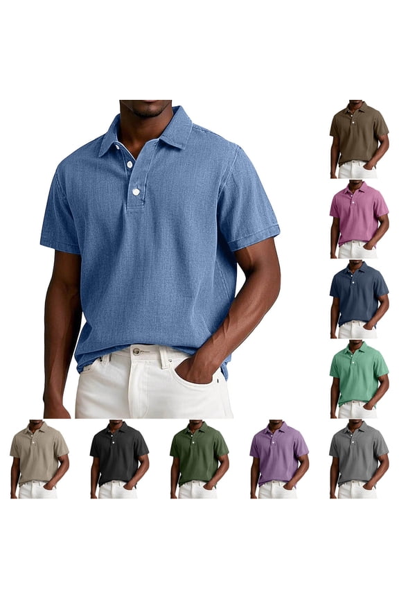 Men's Polos Shirts Short Sleeve Casual Summer Golf Shirts Lightweight Moisture Wicking Collared T-Shirt Blue M
