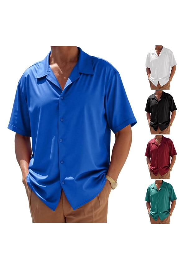 Men's Short Sleeve Button Down Shirt Summer Casual Beach Shirts Wrinkle Free Untucked Shirt Green M