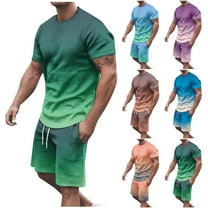 VBTAPA Men's Short Sleeve Tracksuit Big and Tall T Shirt and Shorts Set Gradient Print Two Piece Casual Sports Outfits with Pockets Limited Time Sales Blue XXL