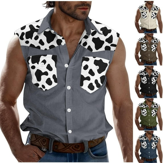 VBTAPA Men's Sleeveless Beach Shirts Trendy Summer Button Down Tank Tops Camouflage Casual Tank Shirt with Pockets Holiday Sales Gray S