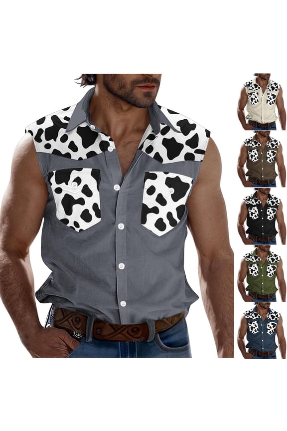 Men's Sleeveless Beach Shirts Trendy Summer Button Down Tank Tops Camouflage Casual Tank Shirt with Pockets Holiday Sales Gray S