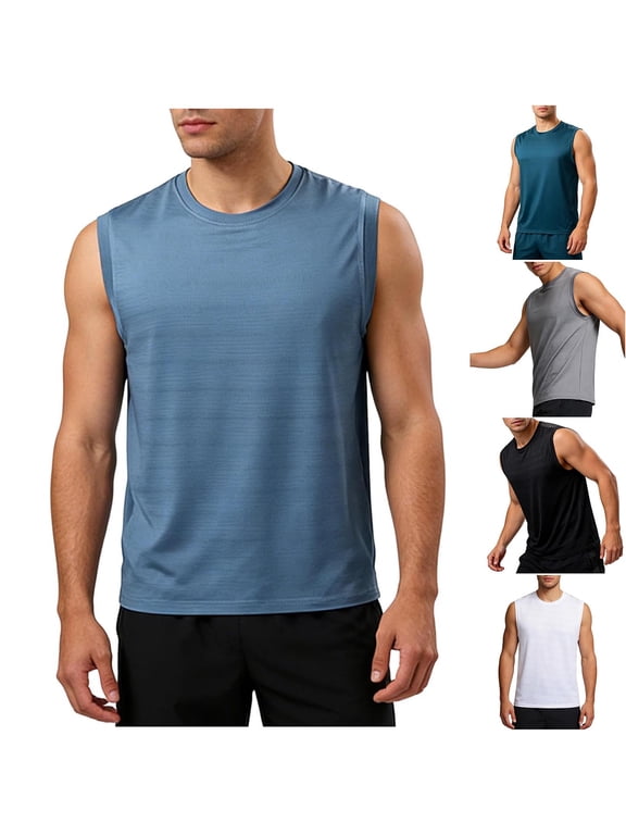 Men's Sleeveless Mesh Shirts Quick Dry Tank Tops for Men Sun Protection UPF 50+ Athletic Gym Workout Undershirts Blue XXXL