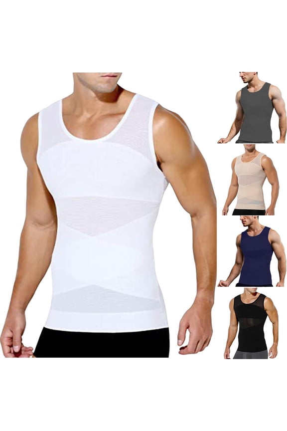 Men's Slimming Shirt Mesh Compression Shirts 4-Way Stretch Body Shaper for Chest, Abdomen, Posture Support Navy XXXL