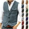 thumbnail image 1 of VBTAPA Men's Suit Vest Western Cargo Vests V Neck Herringbone Waistcoat with 3 Pockets Green XS, 1 of 8