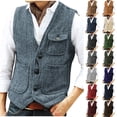 thumbnail image 1 of VBTAPA Men's Suit Vest Western Cargo Vests V Neck Herringbone Waistcoat with 3 Pockets Wine S, 1 of 8