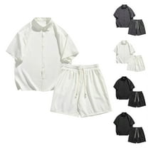 VBTAPA Men's Summer Beach Outfits 2 Piece Short Sleeve Shirts and Shorts Set Cooling Casual Vacation Lounge Sets with Pockets Gray XXXL