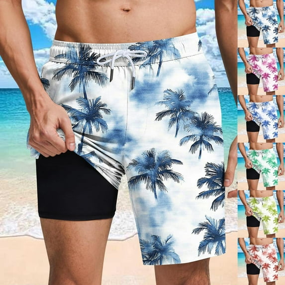 VBTAPA Men's Swim Trunks Hawaiian Bathing Suit Swimsuits Mesh Lining Swimming Beach Shorts with Pockets Todays Sales Navy M