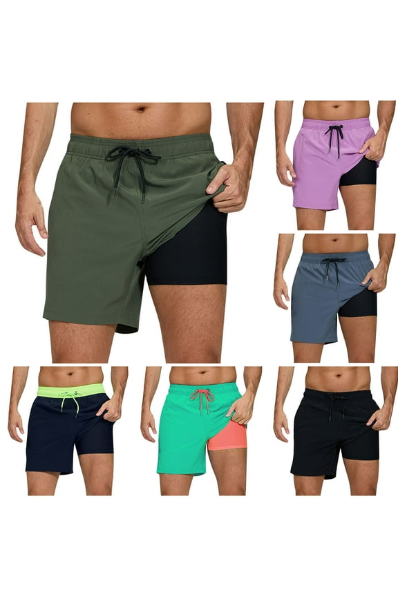 Men's Swim Trunks Quick Dry Beach Shorts Lightweight Drawstring Athletic Shorts with Compression Liner 70% off Clearance Sale Black M