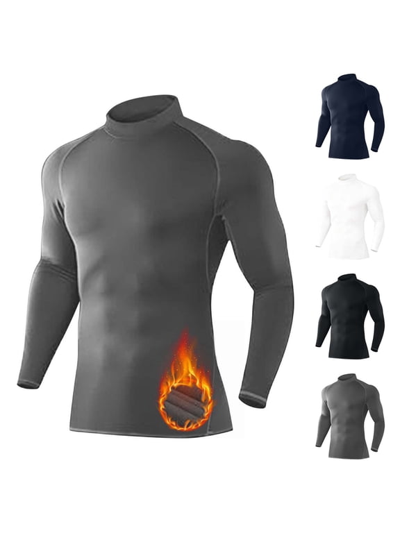 Men's Thermal Turtle Mock Neck Shirts Long Sleeve Compression Shirts Fleece Lined Undershirt Base Layer Tops Navy L