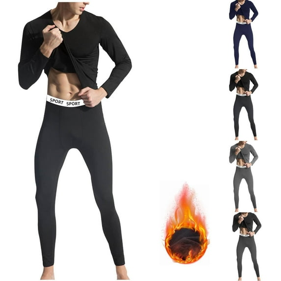 VBTAPA Men's Thermal Underwear Set Thin Fleece Lined Long Johns Thermal Underwear Base Layer Set for Men Cold Winter Navy L