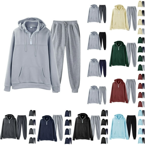 VBTAPA Men's Track Suits 2 Piece Set Active Jogging Suits Long Sleeve Quarter Zip Hoodie Sweatsuit Hooded Sweatshirt Jogger Pants Casual Workout Sports Outfits Suits Deals of The Day Prime Black M