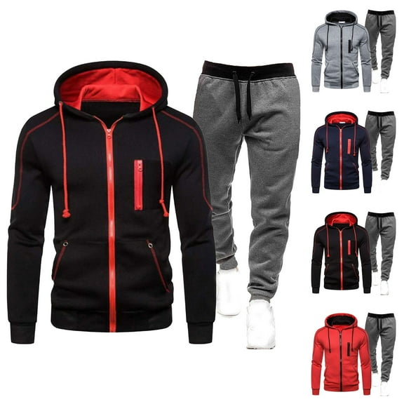 VBTAPA Men's Tracksuit 2 Piece Hooded Athletic Sweatsuits Long Sleeve Zip Up Hoodie and Drawstring Sweatpants Casual Running Jogging Sport Suit Sets with Pockets Black M