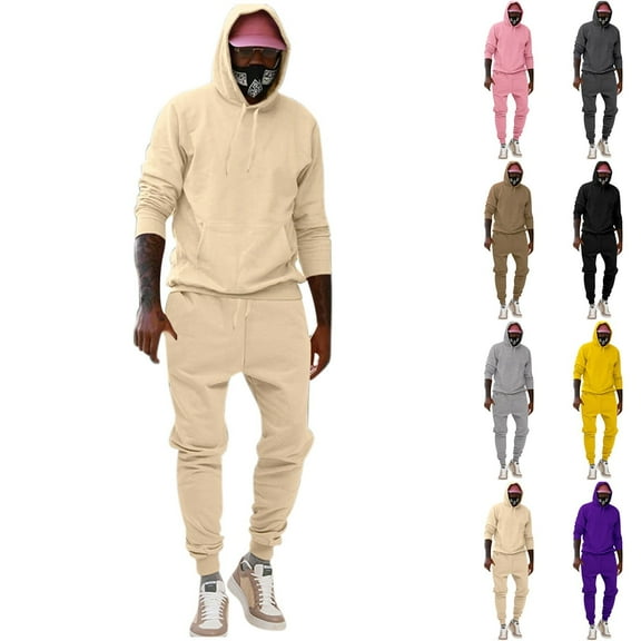 VBTAPA Men's Tracksuit 2 Piece Hooded Athletic Sweatsuits Solid Casual Running Jogging Sport Suit Sets Lightweight Drawstring Hoodie and Sweatpants Set Khaki XXL