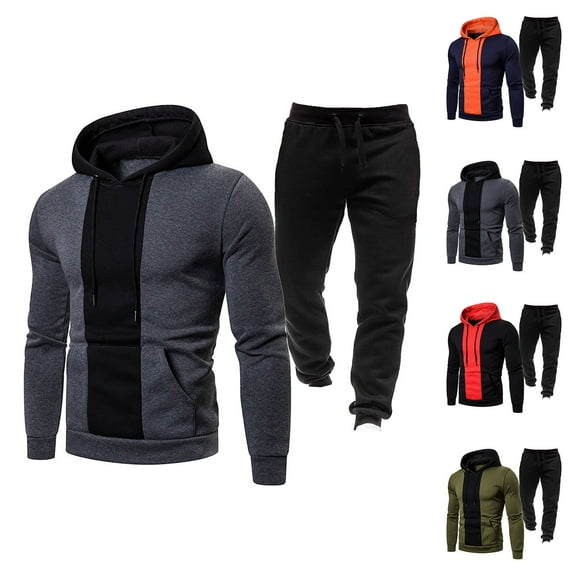 VBTAPA Men's Tracksuit 2 Piece Hoodie Sweatsuit Sets Casual Jogging Athletic Suits Color Block Long Sleeve Pocket Hoodie with Drawstring Sweatpants Suit Sets on Clearance Army Green XXXL