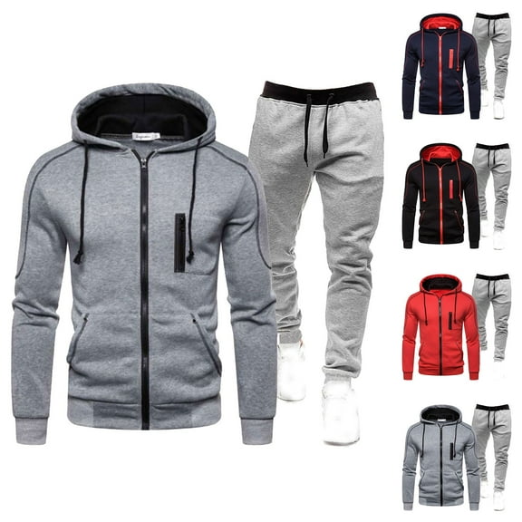 VBTAPA Men's Tracksuit 2 Piece Set Long Sleeve Zip Up Hoodie Sweatsuits Athletic Jogging Suit Solid Casual Sports Outfits with Pockets Black XXXL