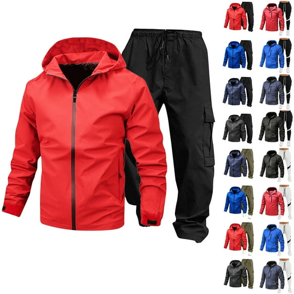 VBTAPA Men's Tracksuits 2 Piece Hoodie Sweatsuit Outdoor Tactical Hiking Outfits Zip Up Windproof Jacket with Drawstring Cargo Pants Suit with Multi Pockets Prime Sales Today Dark Gray XXL