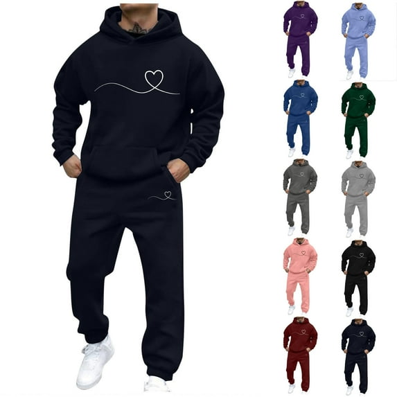VBTAPA Men's Tracksuits 2 Piece Outfit Love Heart Graphic Long Sleeve Pullover Hoodie Jogging Pants Matching Casual Sports Workout Suits Prime Sales of The Day Army Green XXXL