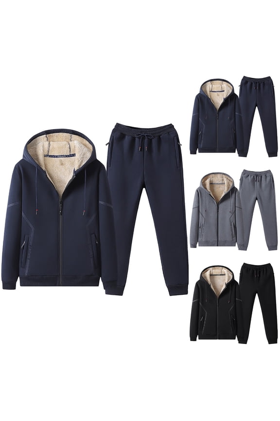 Men's Tracksuits Sherpa Lined Full Zip Hooded Jacket Fleece Jogger Pants Winter Warm Sweatsuits Sets Back to College Sale Black L