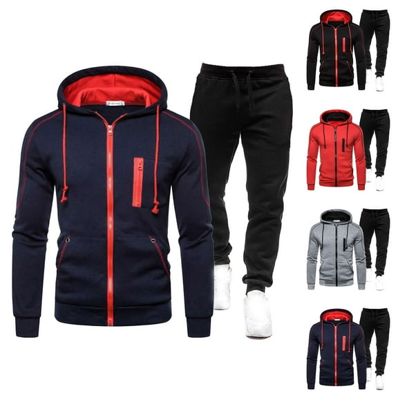 VBTAPA Men's Tracksuits Sweatsuits for Men 2 Piece Sets Color Block Zip Up Hoodies Drawstring Jogger Sweatpants Casual Track Suit with Pockets on Sale Navy M