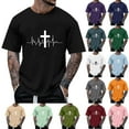 thumbnail image 1 of VBTAPA Men's Valentine's Day T-shirt Heartbeat Cross Graphic Tee Shirt Short Sleeve Crew Neck Tees Christian Gifts Dark Blue XL, 1 of 6