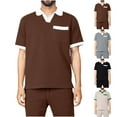 thumbnail image 1 of VBTAPA Men's Waffle Knit Polo Shirt and Shorts Set 2 Piece Summer Outfits Color Block Casual Tracksuit with Pockets Lightning Sales of Today Wine XXL, 1 of 7
