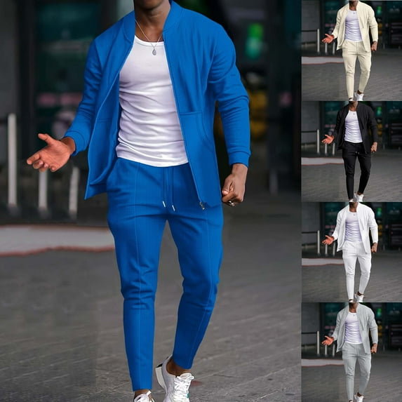 VBTAPA Men's Waffle Tracksuits, Full Zipper Casual Solid Long Sleeve Jackets with Sweatpants Jogging Suits 2025 Spring Outfits Limited Time Sales of Today Khaki XXL