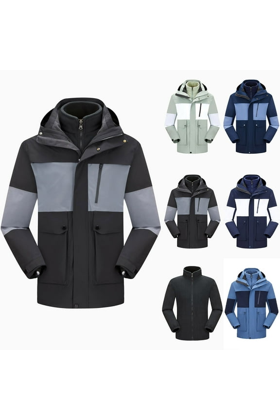 Men's Waterproof Rain Jacket 2 in 1 Winbreaker Jacket Windproof Warm Winter Coat Outdoor Raincoat with Removable Liner for Hiking Fishing Running Cycling Ski Deal of The Day Clearance Green L