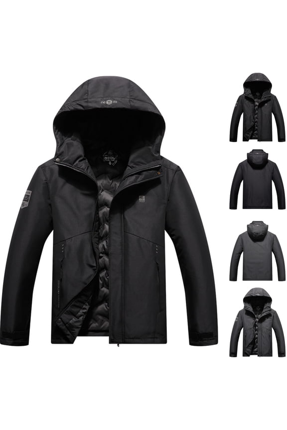 Men's Waterproof Ski Jacket Windproof Winter Padded Coat Outdoor Warm Hooded Rain Jacket Snowboard Raincoat with Pockets Back to College Sale Dark Gray S