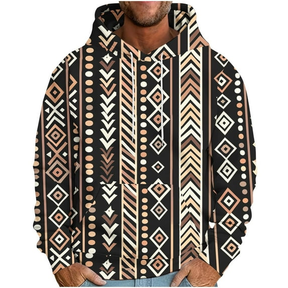 VBTAPA Men's Western Aztec Hoodie Ethnic Print Hooded Sweatshirt Vintage Cowboy Hoodies Loose Casual Pullover Sweatshirts with Kangaroo Pocket Back to College Sale Gray XL