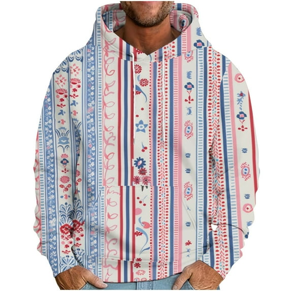 VBTAPA Men's Western Aztec Hoodie Ethnic Print Hooded Sweatshirt Vintage Cowboy Hoodies Loose Casual Pullover Sweatshirts with Kangaroo Pocket Pink L