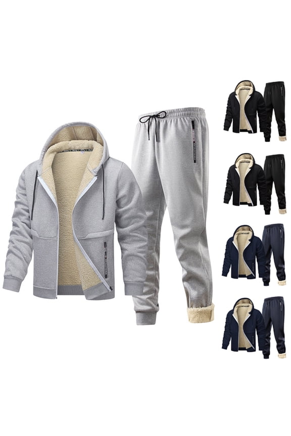 Men's Winter Tracksuits 2 Piece Sherpa Lined Hoodie Jacket and Snow Pants Sets Warm Sweatsuits Outfits Jogging Suit Gray M
