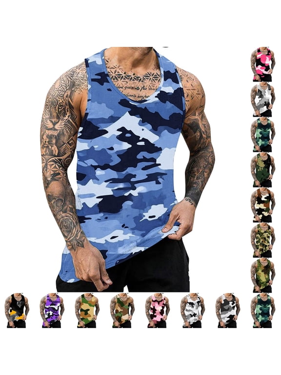 Men's Workout Tank Tops Lightweight Gym Bodybuilding Training Fitness Undershirts Sleeveless Camo T Shirts Prime Camouflage#8 L