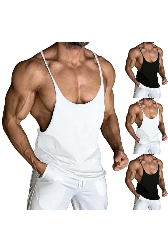 Men's Workout Tank Tops Sleeveless Cut Off Shirts Quick Dry Gym Bodybuilding Stringer Tank Top White L