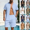 thumbnail image 1 of VBTAPA Mens 2 Piece Cotton Linen Outfits Summer Beach Matching Sets Short Sleeve Button Down Shirts and Shorts Set with Pockets Khaki XL, 1 of 7