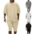 thumbnail image 1 of VBTAPA Mens 2 Piece Outfits Solid Casual Tracksuit Shorts Fashion Summer Sweatsuit Oversized Short Sleeve Textured T Shirt and Shorts Set Birthday Gifts White M, 1 of 7
