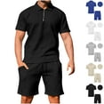 thumbnail image 1 of VBTAPA Mens 2 Piece Summer Outfits Quarter Zip Short Sleeve Golf Shirt and Drawstring Waist Shorts Set Casual Beach Vacation Sets with Pockets Sales of Today Prime Blue XXXL, 1 of 8