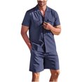 thumbnail image 1 of VBTAPA Mens 2 Pieces Cotton Linen Set Short Sleeve Button Down Shirts and Shorts Matching Sets Basic Solid Casual Work Suit Summer Beach Outfits Navy M, 1 of 5