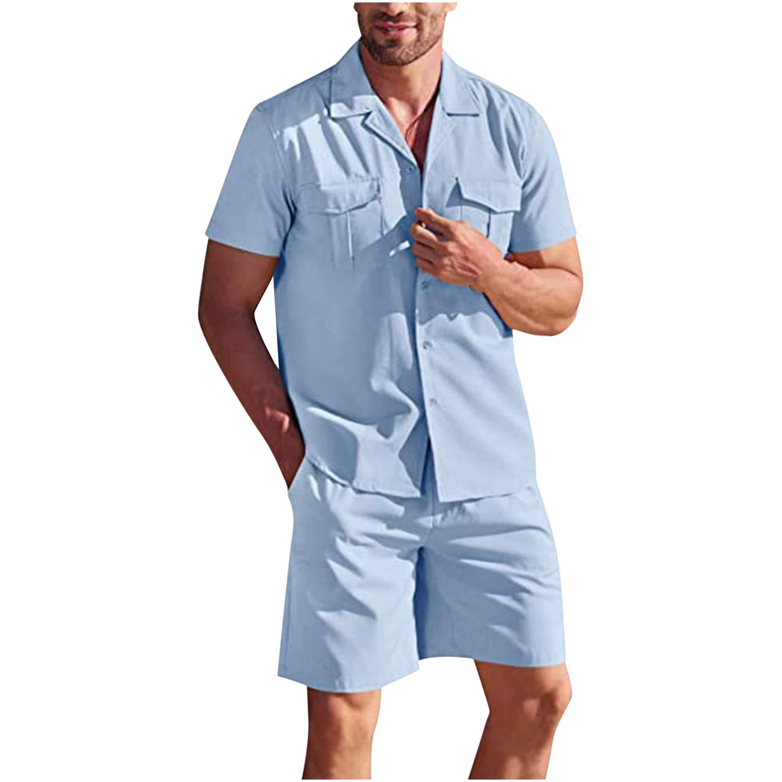 Men's Casual Linen Hooded Tank Top & Shorts Set